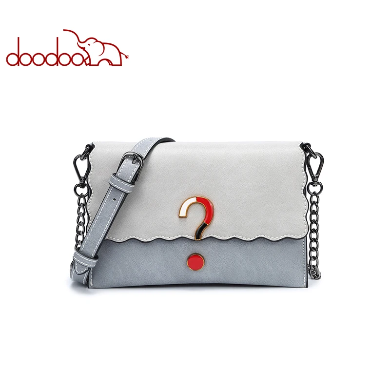 

DOODOO Brand Women Bag Female Shoulder Crossbody Bags Chain Artificial Leather New Stitching Question Mark Pattern Messenger Bag