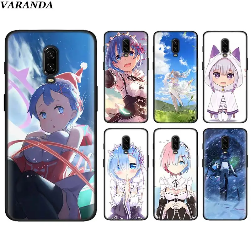 

Rem Re Zero Emilia Comic Anime Cartoon Animation Black soft cases cover for Oneplus 6 6T 5T Silicone Rubber TPU back Phone case