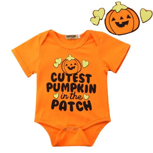 Newborn Baby Boy Girl Short Sleeve Bodysuit Halloween Pumpkin Clothes Outfit Costume Holiday Baby Clothing
