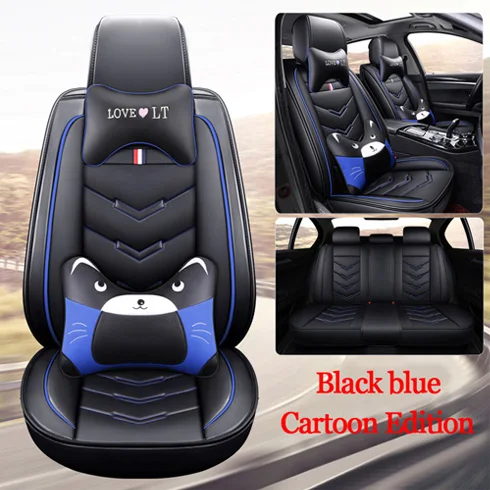 Роскошные Чехлы для автомобильных сидений из искусственной кожи для Toyota Corolla Camry Rav4 Auris Prius Yalis Avensis SUV автомобильные аксессуары для интерьера - Название цвета: black blue-C