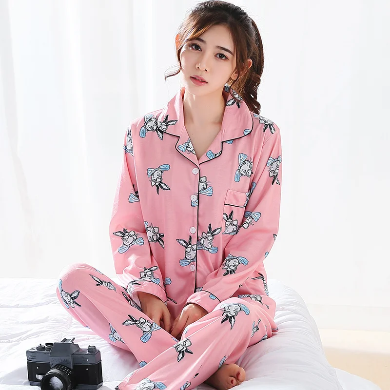 3XL плюс Размеры Pijama Для женщин хлопковые пижамы с длинным рукавом осень зима