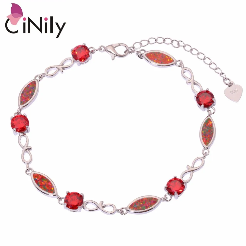 

CiNily Fire Opal & Orange Garnet Half Chain Bracelets Silver Plated Fine Link Bracelet With Stone Bohemia Boho Jewelry Woman