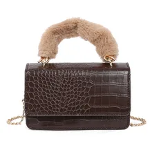 Кожаная сумка на цепочке с плюшевой ручкой, портативная маленькая сумка, модная каменная крокодиловая женская сумка через плечо, маленькая сумочка# Zer