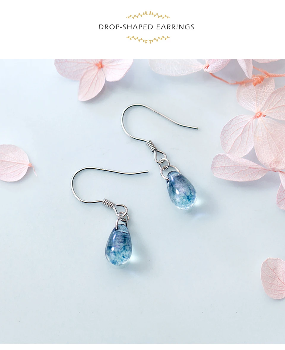 2019 New 925 Silver Earrings Female Fashion Art Blue Drop-Shaped Earring Birthday Gift Temperament Goddess Short Ear Jewelry (2)