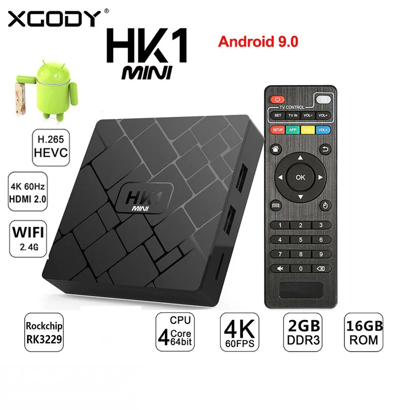 XGODY Android 9 0 HK1 Мини Смарт ТВ коробка RK3229 четырехъядерный 2G + 16G телеприставка WIFI 2 4G
