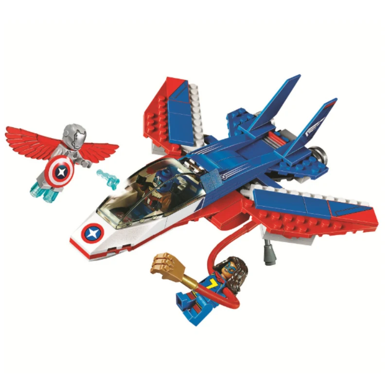 

Batman Super Heroes Captain America Jet Pursuit Building Blocks Bricks Movie Model Kids Toys Legoings Marvel BKX56