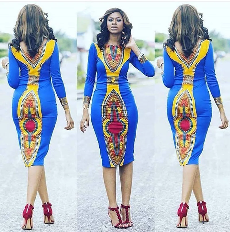 Kostlich Autumn Dress Women 2017 African Tribes Retro Print Dress O-Neck Long Sleeve Womens Clothing Vintage Bodycon Dresses (27)