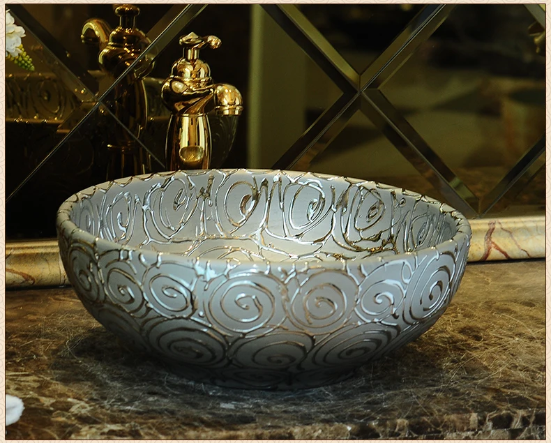 Jingdezhen factory directly art hand painted ceramic wash basin bathroom sinks rose silver color (3)