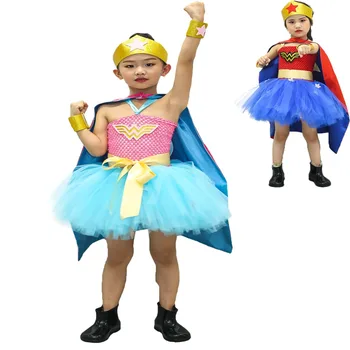 

Girl Wonder Woman Halloween Costume Fancy Tutu Dress Super Children Party Cosplay Costumes Superhero Sets For Girls Kids Cloak