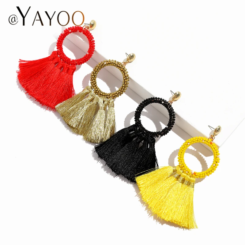 

AYAYOO Beads Tassel Earrings Black Fashion Earrings for Women Bohemian Statement Vintage Female Drop Earring Jewelry Wholesale