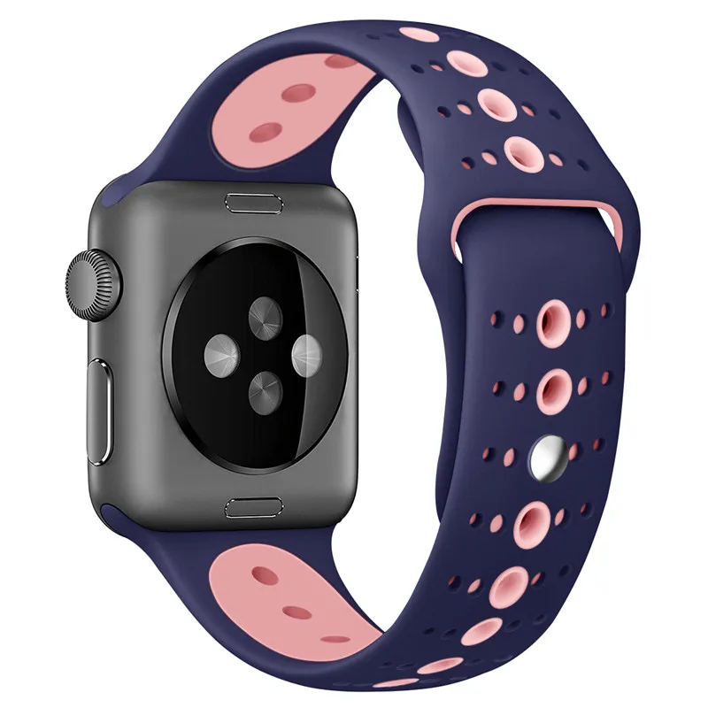 Силиконовый ремешок для наручных часов Apple Watch 38 мм 44 мм Высокое качество силиконовой резины часы ремешок для iwatch часы 4 полосы - Цвет ремешка: Blue Pink