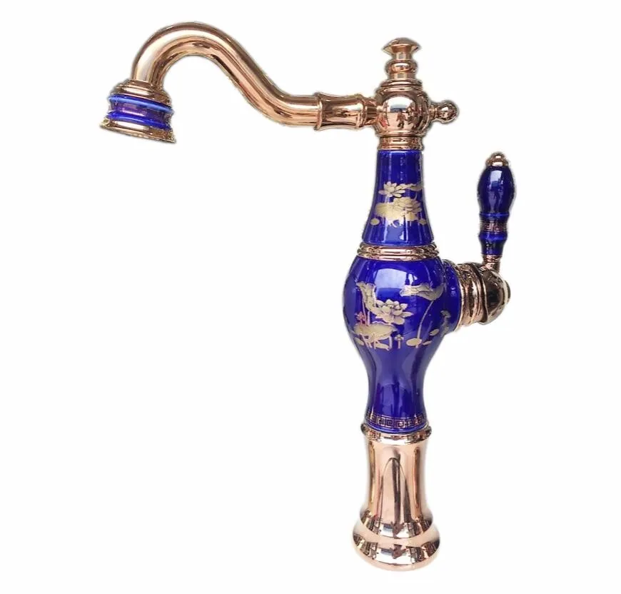 Brass and Jade Basin Sink Faucet Deck Mounted Bathroom Water Tap
