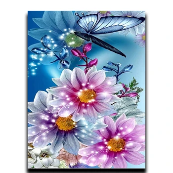 

Painting Diamond point of the cross icon of Arts and Crafts round Full \ square mosaic diamond embroidery "Flower and butterfly'