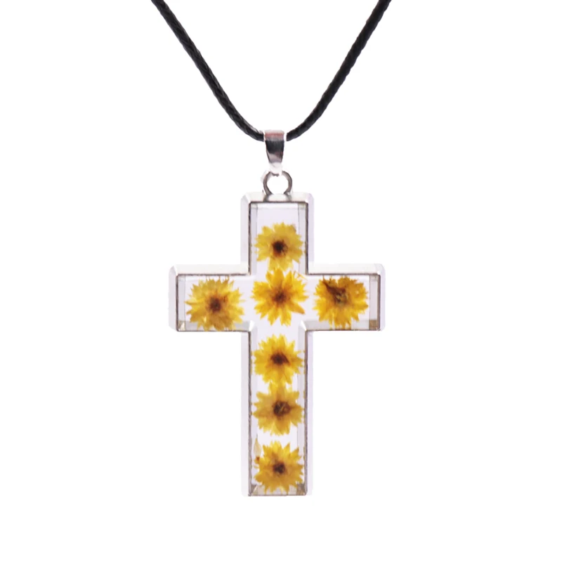 Real Flower Embedded inside resin pendant jewelry, yellow nature dry flower Necklace for woma