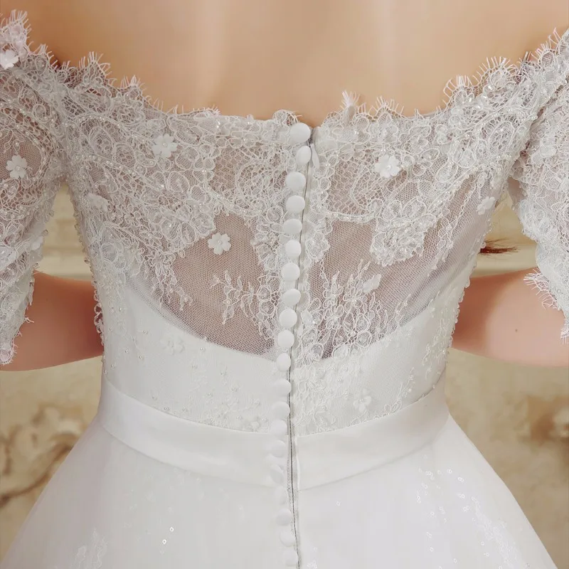 vestido de noiva 2017 Luxury Off Shoulder White Lace Bride Dresses robe de mariage Ball Gown Cheap Wedding Dress Made In 6
