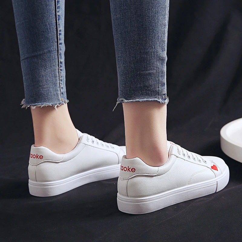 

Adisputent Women White Sneakers Heart Leather Shoes Women Casual Flats -up Fashion Female Torridity Vulcanize Shoes