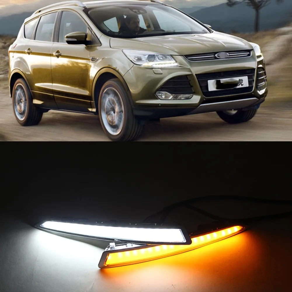 

Car Flashing 1set LED DRL For Ford Kuga Escape 2013 2014 2015 2016 Daytime Running Lights Daylight With Turn Yellow Signal Lamp