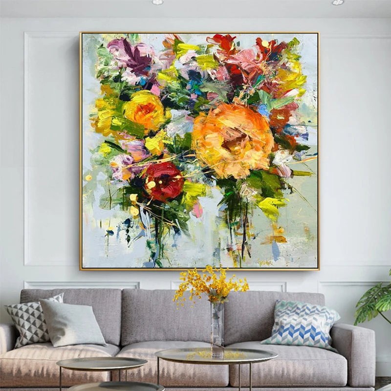 

100% Hand Painted Abstract Flowers Art Oil Painting On Canvas Wall Art Wall Adornment Pictures Painting For Live Room Home Decor