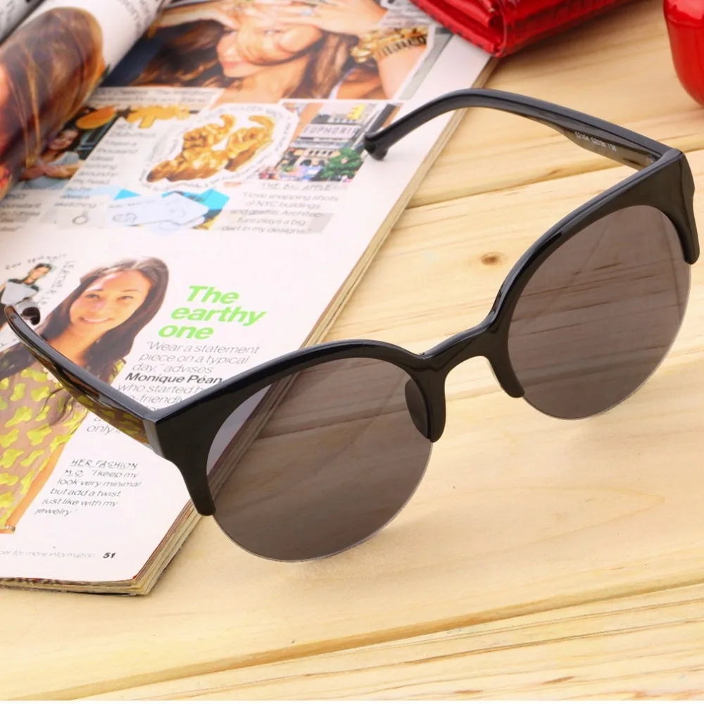 

Unisex Adult Retro Round Circle Shaped Frame Semi-Rimless Anti-UV 400 Eye Cat Sunglasses Newest