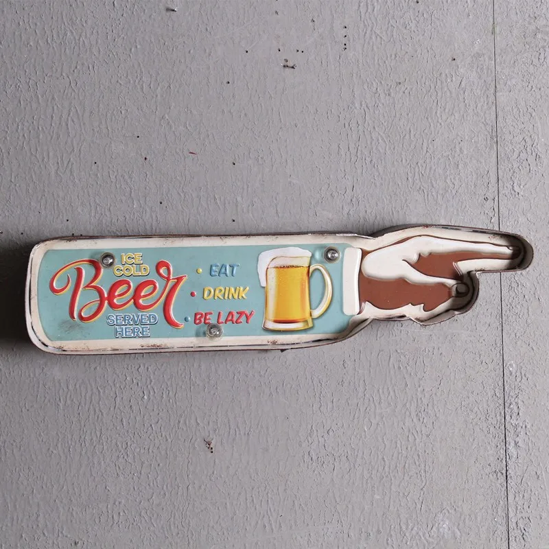 

Ice Cold Beer Here Vintage Signboard Eat Drink Signage LED Metal Sign Wall Hanging Neon Signs Retro Bar Pub Club Home Decor A910