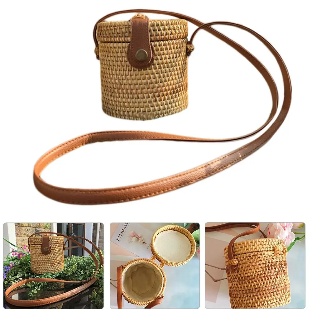 

Handmade Beach Straw Rattan Braided Woven Bags Fashion Bucket Single Shoulder Messenger Travel Vacation Crossbody Women Hand Bag