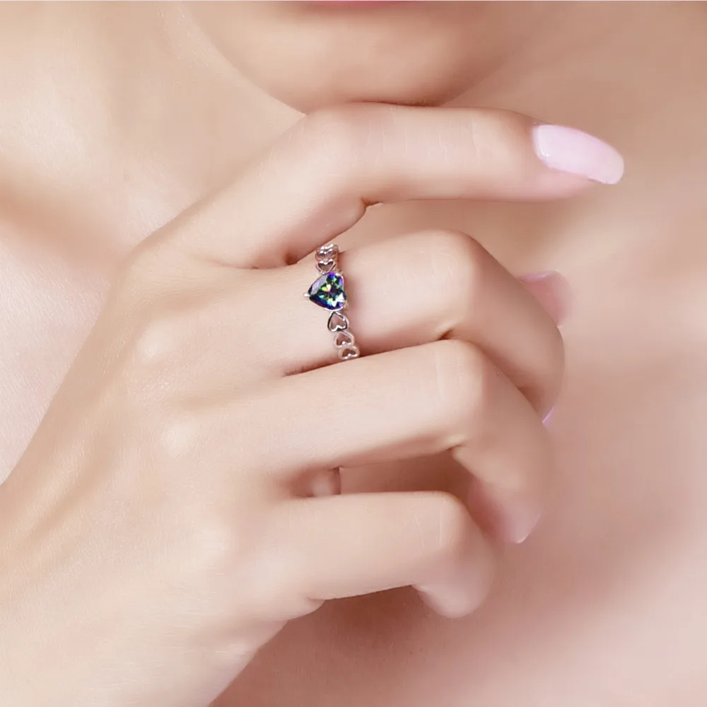 Женское кольцо с сердцем и зеленым цирконом серебристого цвета|ring size|ring size 6multicolor