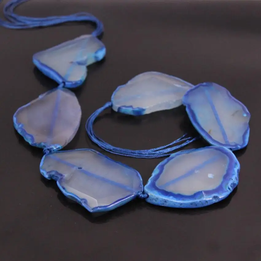 

15.5"/strand Large Size Blue Natural Agates Faceted Slab Beads,Raw Onxy Stone Slice Nugget Necklace Pendant Jewelry Supplier
