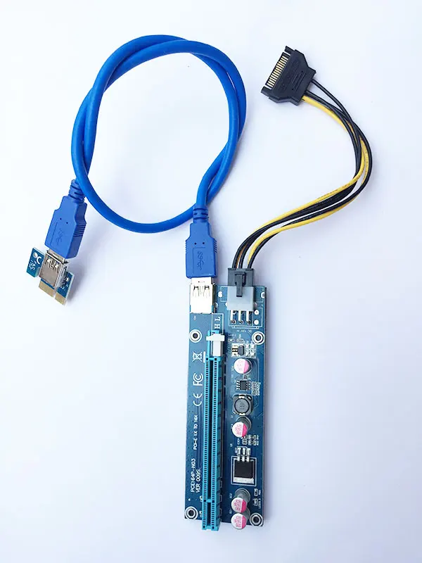 VER 009S PCI E Express Riser card Blue 1x to 16x расширитель с 60 см USB 3 0 6pin SATA для BTC Mining|Коннекторы и