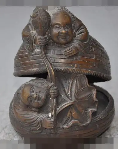 

S3250 6"chinese folk bronze lotus Wo Hop Immortals god statue incense burner Censer