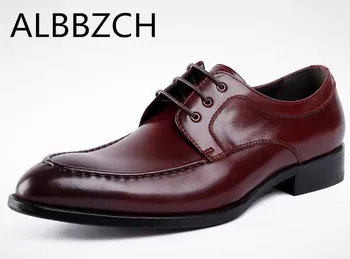 

New business dress men's shoes men wedding shoes brand designer pointed toe lace genuine leather office work shoes size 38-44