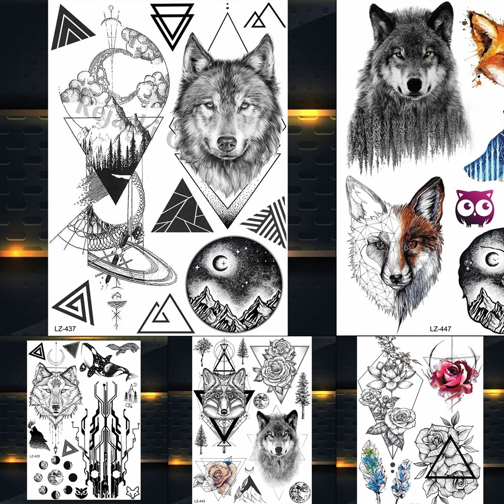 

25 Styles New Watercolor Tiger Fox Wolf Temporary Tattoo For Men Women Fake Tatoo Body Art Decals Waterproof Arm Tattoo Stickers