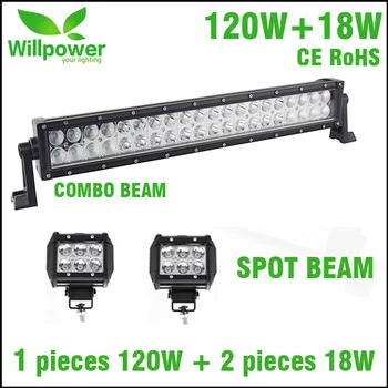 

Combo Beam 22 inch Double Rows 120w Offroad LED Light Bar With 18w LED Work Light Spot Beam LED Lamp For Auto 4x4 LED Bar