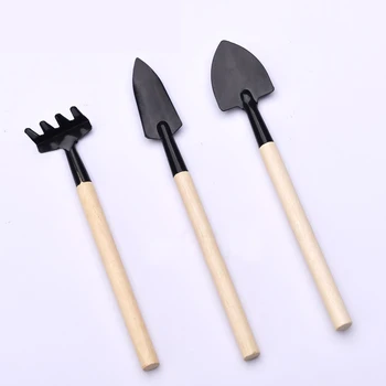 

3Pcs/set Mini Pot Planting Gardening Supplies Small Rake Spade Shovel Set Hand Tool Chilren Wooden Handle Trowel Rake Beach Toy