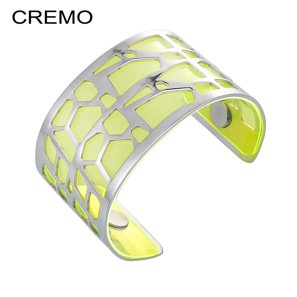 

Cremo Manchette Giraffe Cuff Bracelet Clear Transparent PVC Leather Exchange Band Bangles Argent Stainless Steel Jewelry Woman