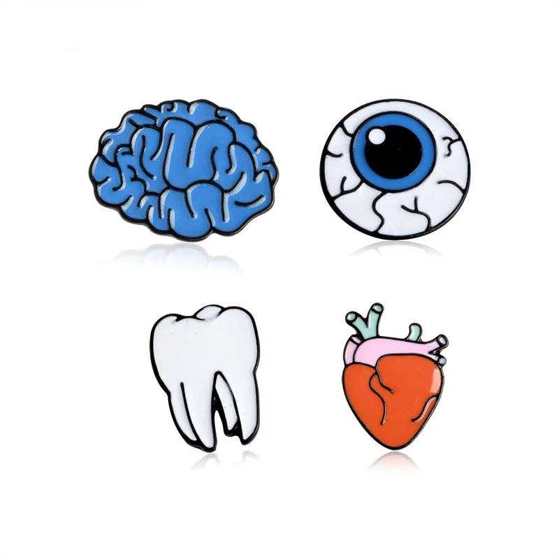

4 pcs/set Cartoon Brooch Pins Human Organs Medical Brain Eye Heart Enamel Pins Badge For Women Men Jacket Coat Pocket Brooches