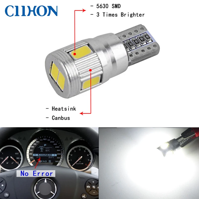 

6 PCS 5 SMD LED 5630 Error Free 194 168 W5W Universal parking Car T10 CANBUS Auto Side Light Bulb Lamp White