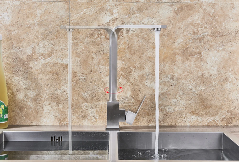 Brushed Nickel Kitchen Faucet Single Lever Bathroom Kitchen Mixer Tap Deck Mounted Bathroom Kitchen Hot and Cold Water Tap Cran