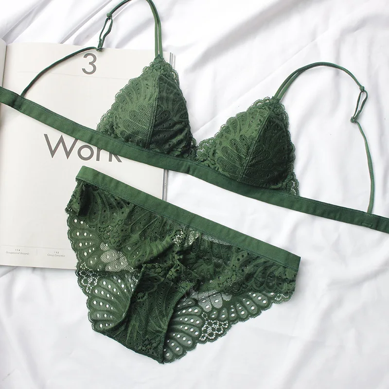 sexy mousse lace sexy women lingerie bra and panties sets rimless see through panties bralette green orange pink new 2019