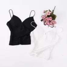 Летом взять v-образным вырезом жилет с тонкими лямками Для женщин с маммопластика протрите грудь Нижнее белье пикантные Повседневное хлопка с застежкой-молнией танки