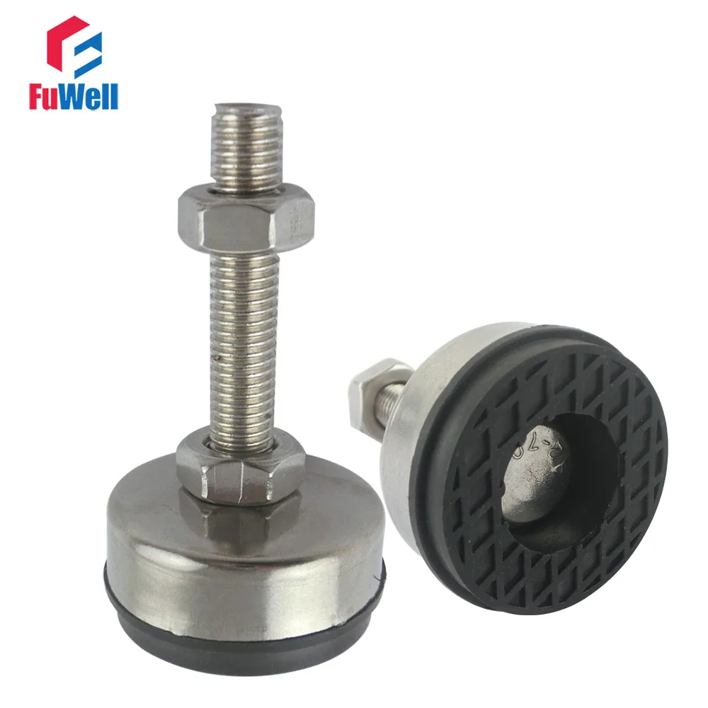 

2pcs M12/M14/M16 Thread Adjustable Foot Cups 65mm Diameter 304Stainless Non-skid Base 100mm Length Articulated Leveling Foot