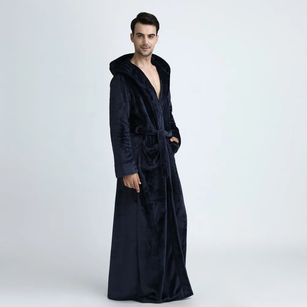 Winter Bath Robe Hooded Men Home Gowns Flannel Long Couple Male Kimono