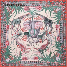 

zakaydona 2018 New Silk Scarf Women Big Shawls Giraffe Elephant Animal Print Scarves Stoles Green Satin Square Scarf 130CM 3005