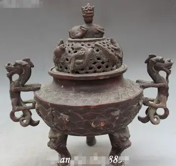 

China Bronze Hollow Carving Dragon Elephant Animal Beast Incense Burner Censer