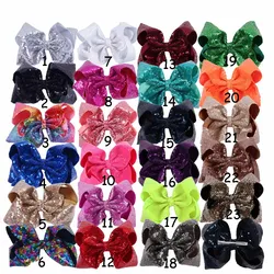 3Pcs/lot 8 Inch Shiny Sequins Grosgrain Ribbon Bows With Alligator Clip For School Girl Kids Large Hair Accessories Barrettes
