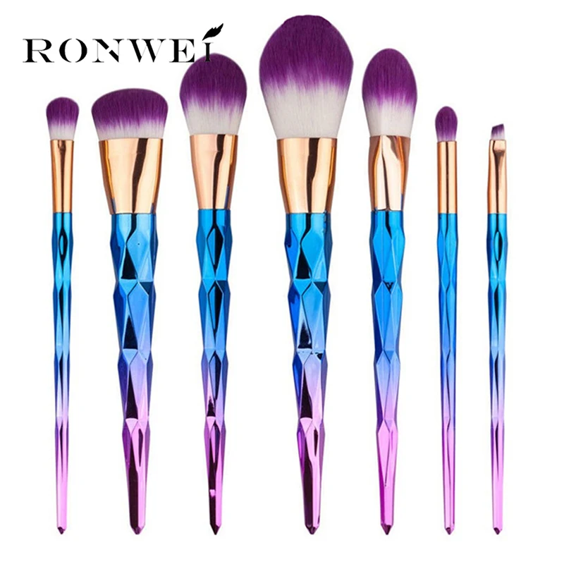 

Ronwei thread Makeup Set Powder Foundation Eyeshadow Eyeliner Lip Cosmetic Beauty Brushes Kit Gradient colorful Handle