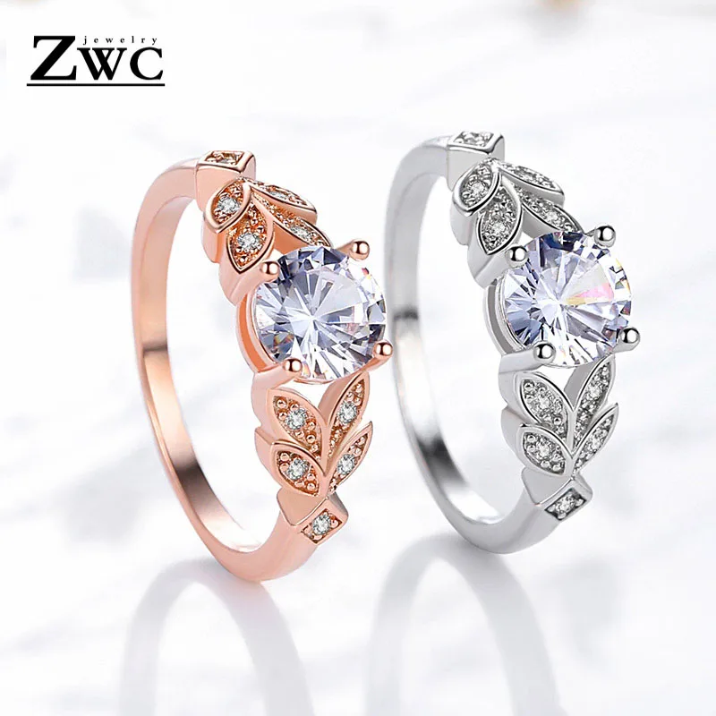 ZWC модные Кристальные серебристые женские обручальные кольца с цирконием, кубические изящные кольца для девочек из белого розового золота, размеры 6, 7, 8, 9, ювелирные изделия