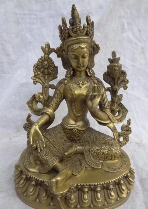 bir 003429 8&quot Tibet Pure Bronze Buddhist Lotus Protect Green Tara Goddess Buddha Statue (C0318) (C0324) | Дом и сад
