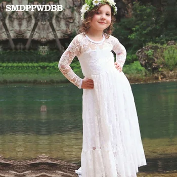 

SMDPPWDBB Summer New Children Clothes Girls Beautiful Lace Dress Quality White Baby Girls Dress Teenager Kids Dress for Age 4-12