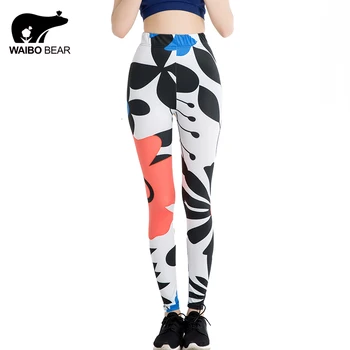 

Wholesale Women Leggings Cartoon Figure Print Fitness Fashion Stretch Creative Popular Straight Pants Stripe Leggins WAIBO BEAR