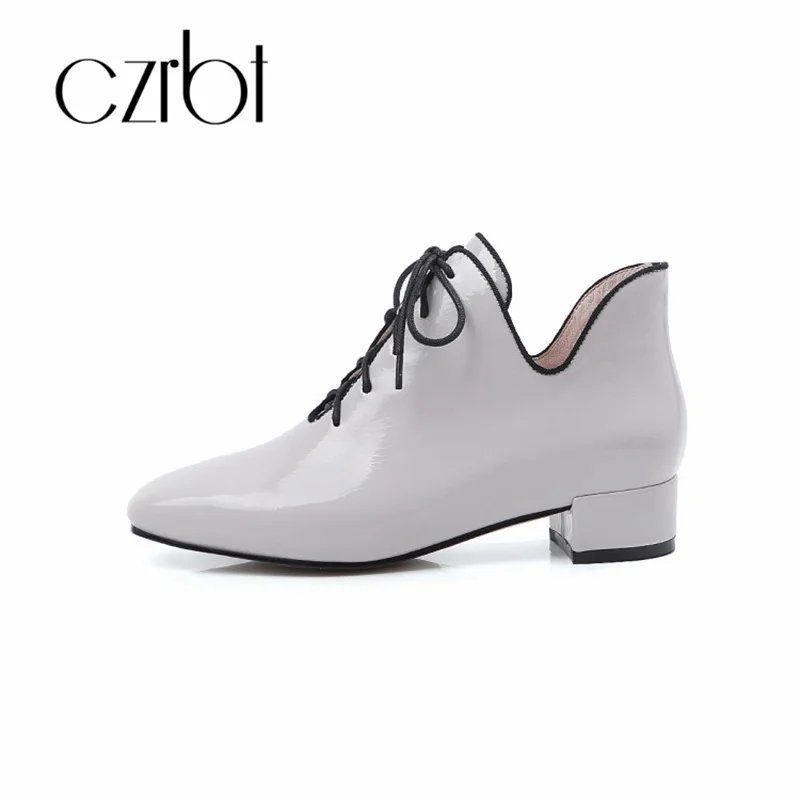 

czrbt 2018 New Autumn Fashion Genuine Leather Lace-Up Comfortable Ankle Boots For Women Casual Non-Slip Wearproof Women Boots